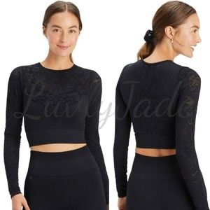 Fabletics Women's Flora Seamless Long Sleeve Top Black Breathable Size M NWT